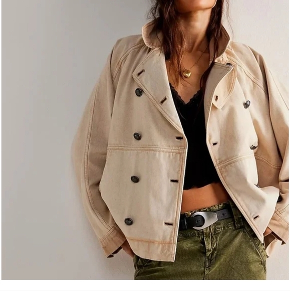 NWOT Free PEOPLE Viva Surplus Jacket Oatmeal Small - Picture 1 of 7